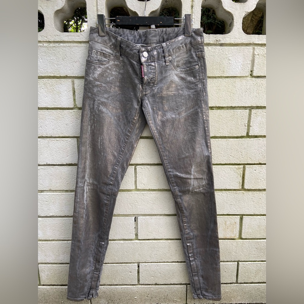 DSquared 2000s Extreme Lowrise Metallic SilverGrey Denim Size 40IT Made in Italy